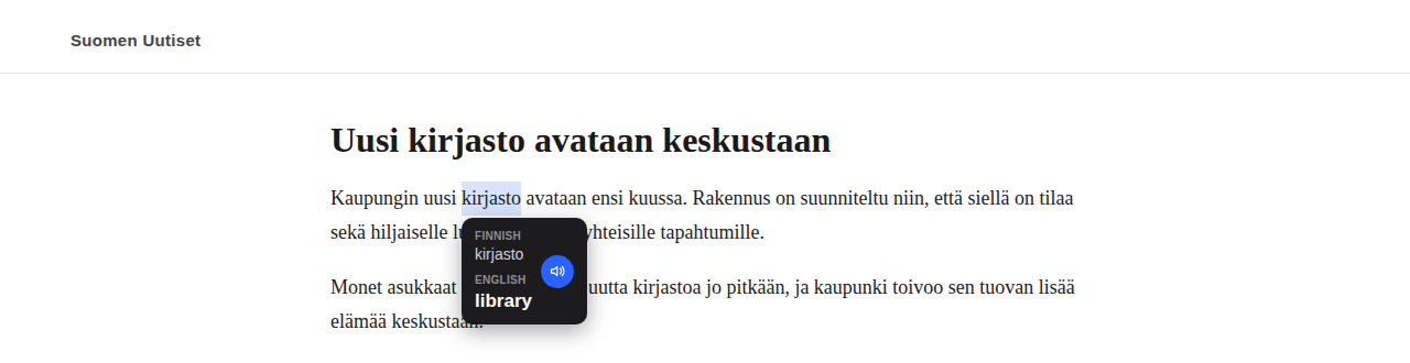 Sanoja translate popup on a webpage